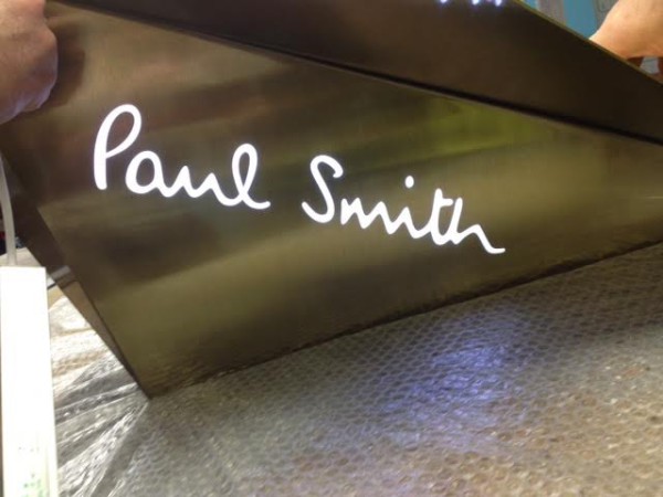 Bespoke Illuminated Brass Signs Paul Smith Complete